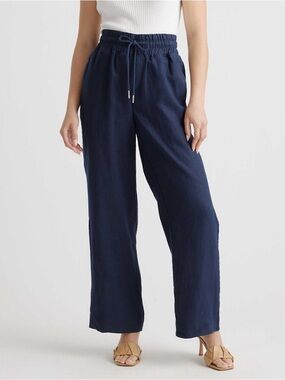Quince Navy Wide-Leg Drawstring Pants